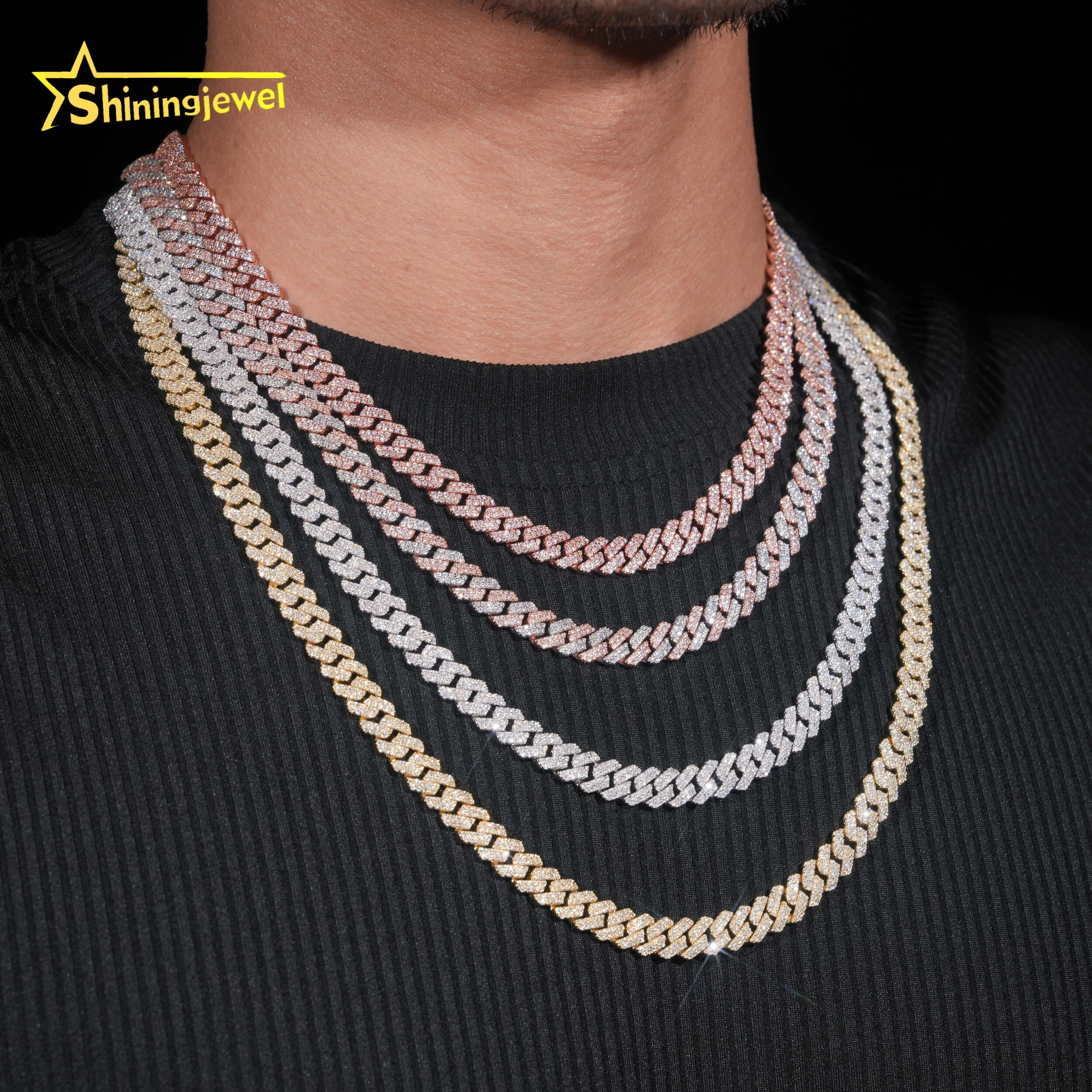 Hot Sale RTS 8mm Iced Out Cuban Link Chain 925 Sterling Silver Gold Plated Pass Diamond Test VVS Moissanite Cuban Necklace...