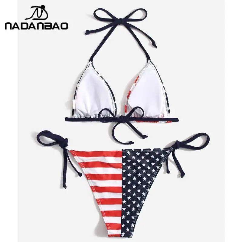 2023 Bikinis Mujer Women Bikinis Swimwear Beach Wear American Flag Bikini 3D Printed Sexy Swimsuit Bathing Suits