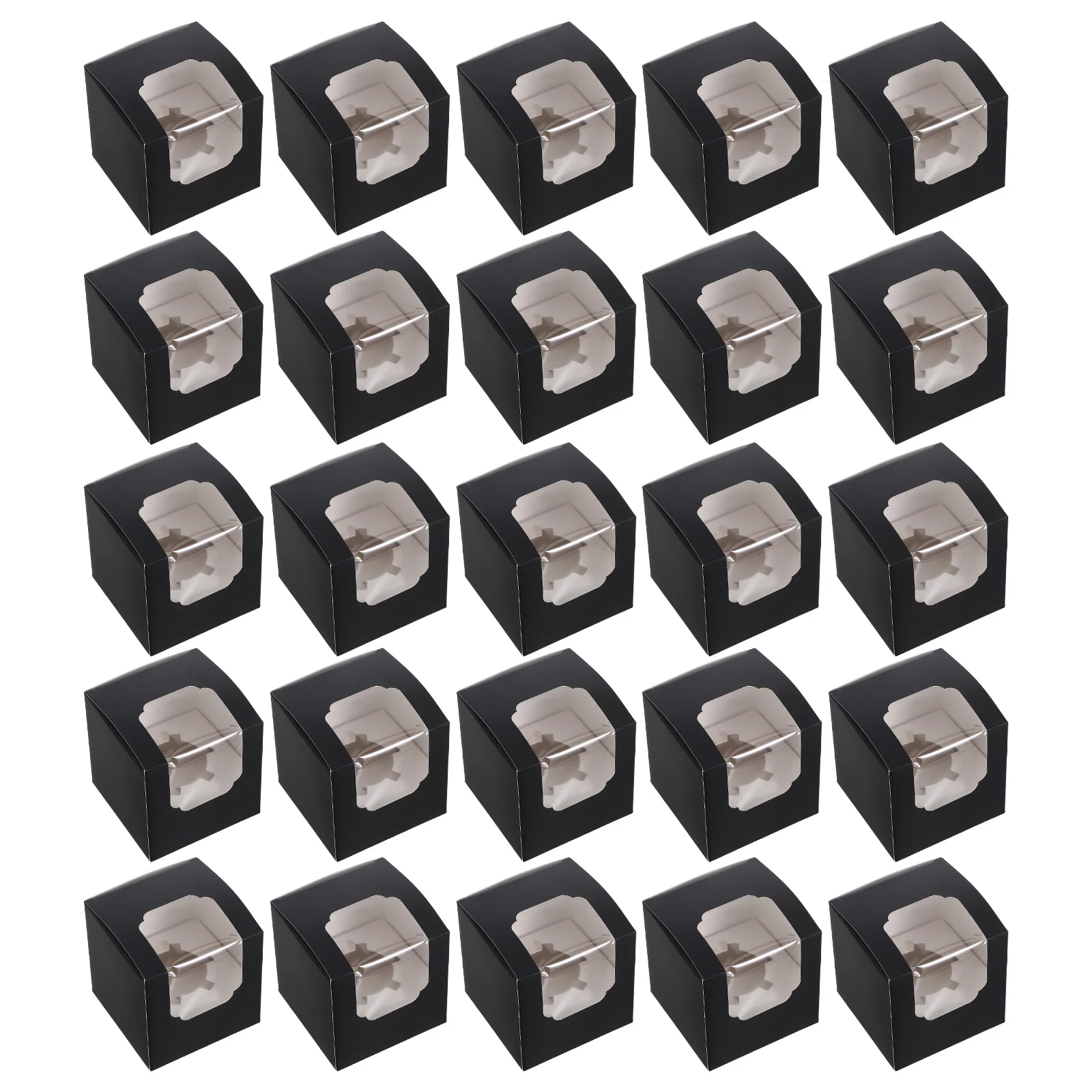 

25Pcs Paper Bakery Box Kraft Cupcake Carrier Brownie Muffin Holder Clear Window Party Takeout Packaging Cupcake Box Kraft