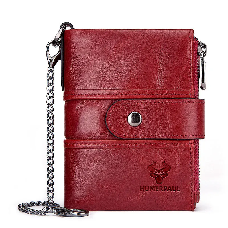 

RFID short wallet, top layer cowhide men and women's wallet, double zipper leather wallet