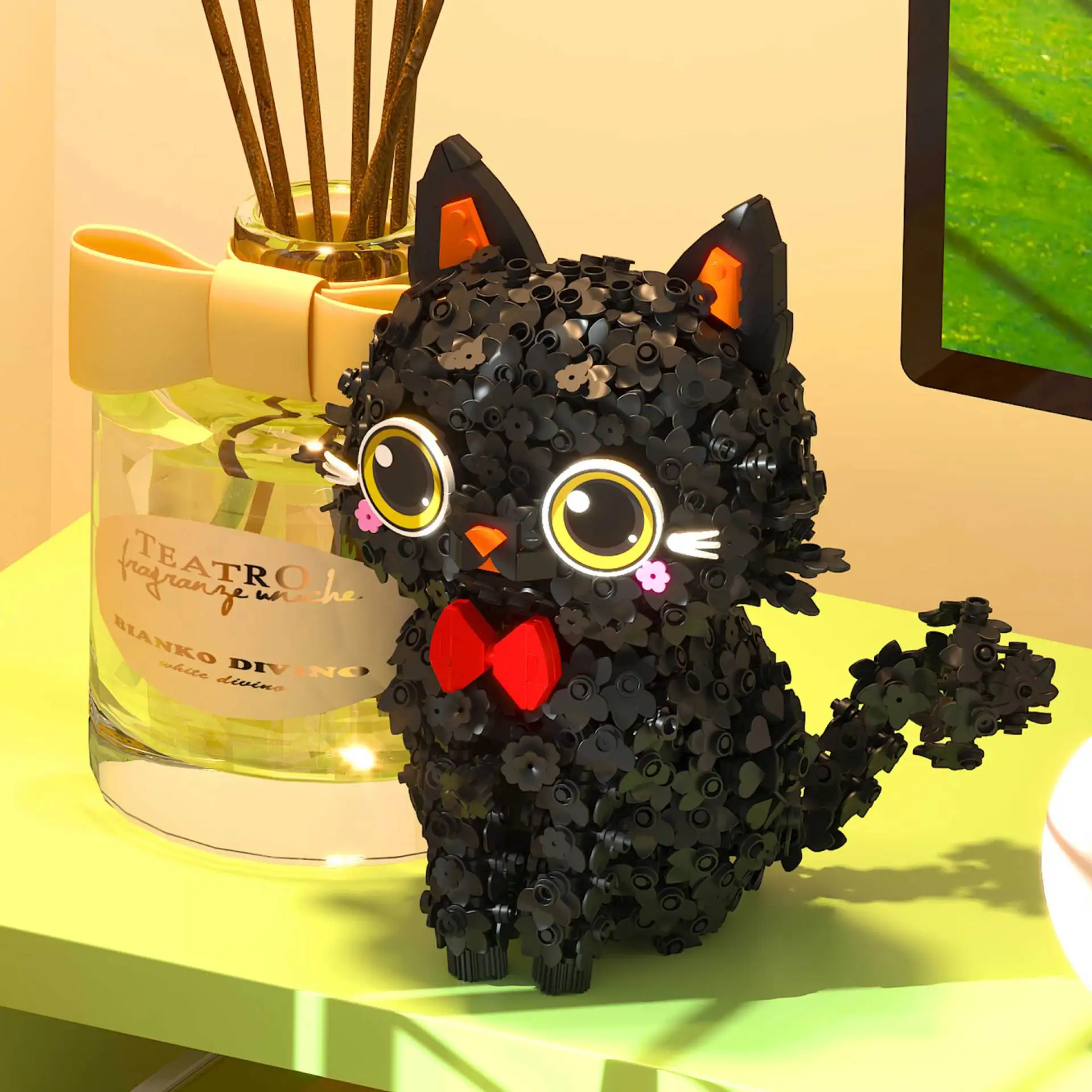 

662036 Black flower cat building blocks Children's puzzle assembly Girls' toys Trendy model ornaments