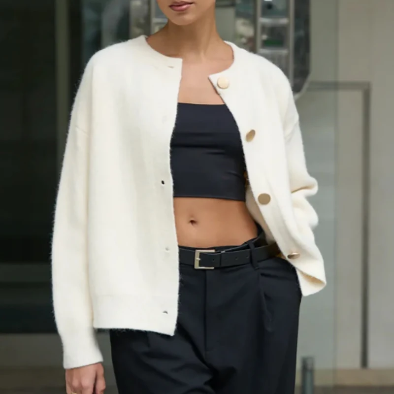 Maglione cardigan da donna autunno inverno o collo manica lunga con bottoni maglione lavorato a maglia giacca cappotto di maglieria moda donna