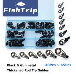 FishTrip Rod Tip Repair Kit 5~50pcs Thickned Tip Top Guides Stainless Steel Frame Ceramic Ring for Spin Building Replacement