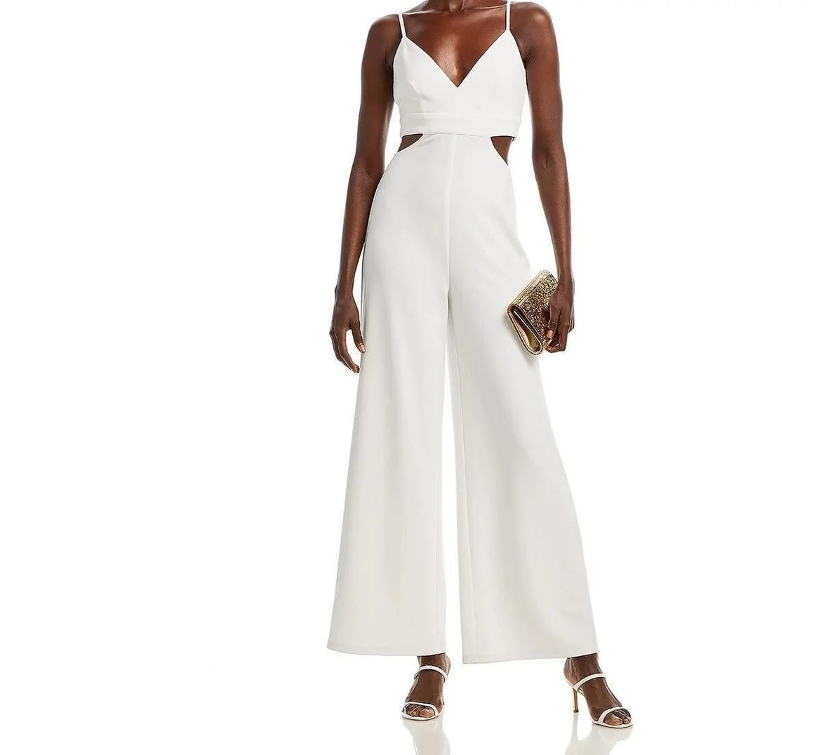 

Сексуальный цельный костюм с двойным V-образным вырезом и широкими штанинами, длинные брюки с высокой талией, сексуальный дизайн с ремешками, женский костюм для поездок на работу