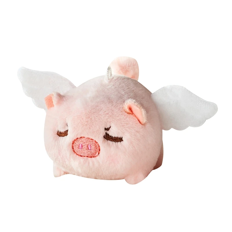 Tail Wagging Flying Pig Plush Keychain Backpack Hanging Ornament Stuffed Animal Key Ring Novelty Purse Car Key Pendant