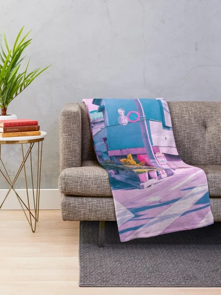 Anime in Real Life Vaporwave Summer Day in Tokyo Residential area Throw Blanket Summer Beddings Hair Blankets