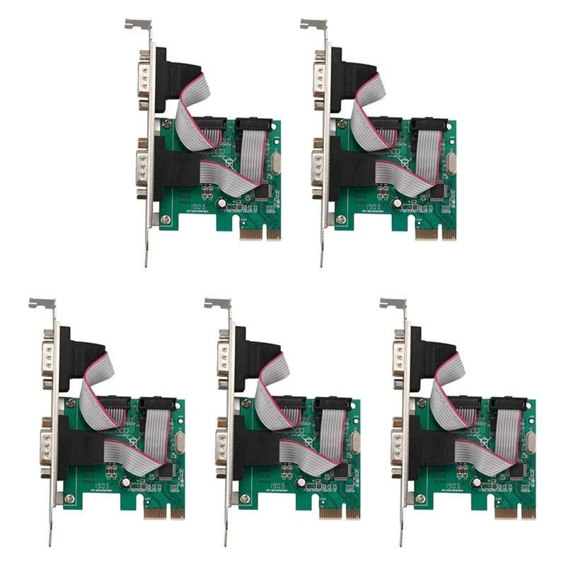 5X PCI-E PCI Express Dual Serial DB9 RS232 2 Ports Controller Adapter Card Green