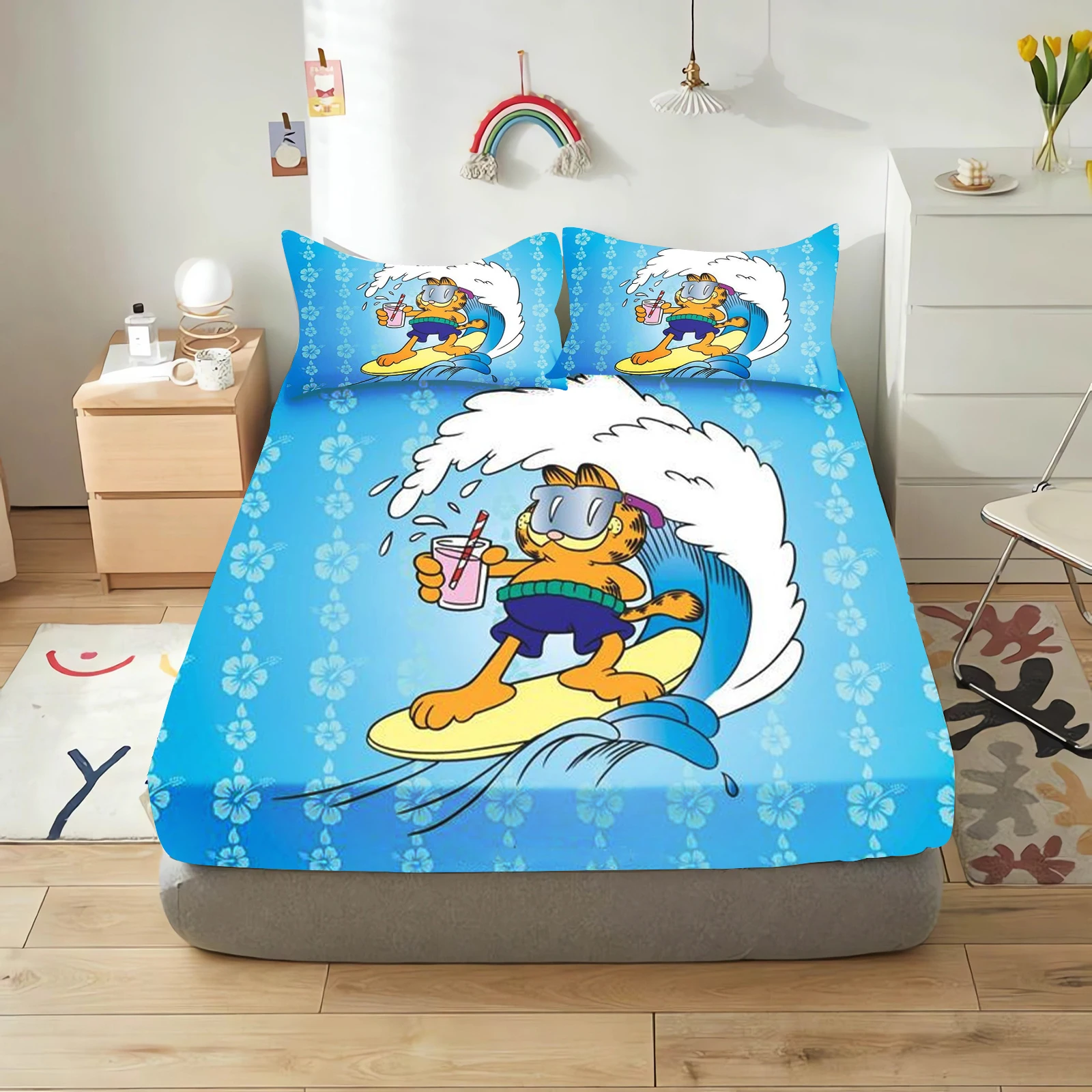 Garfield With Pillowcase Fitted Sheet 3D Children'S Bedding Set 100% Polyester 2/3pcs Comforte Bed Cover Full Set Home Decor