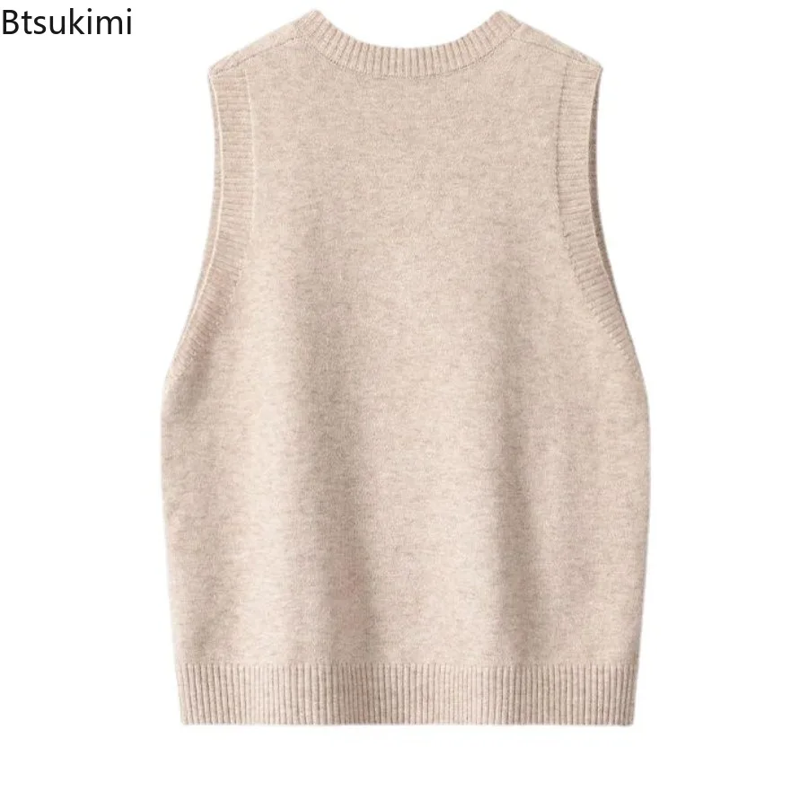 Woman Retro V-neck Sweaters Knitted Vest 2025 Autumn Winter Loose Sleeveless Knitwear Fashion Femme Winter Pullover Sweaters