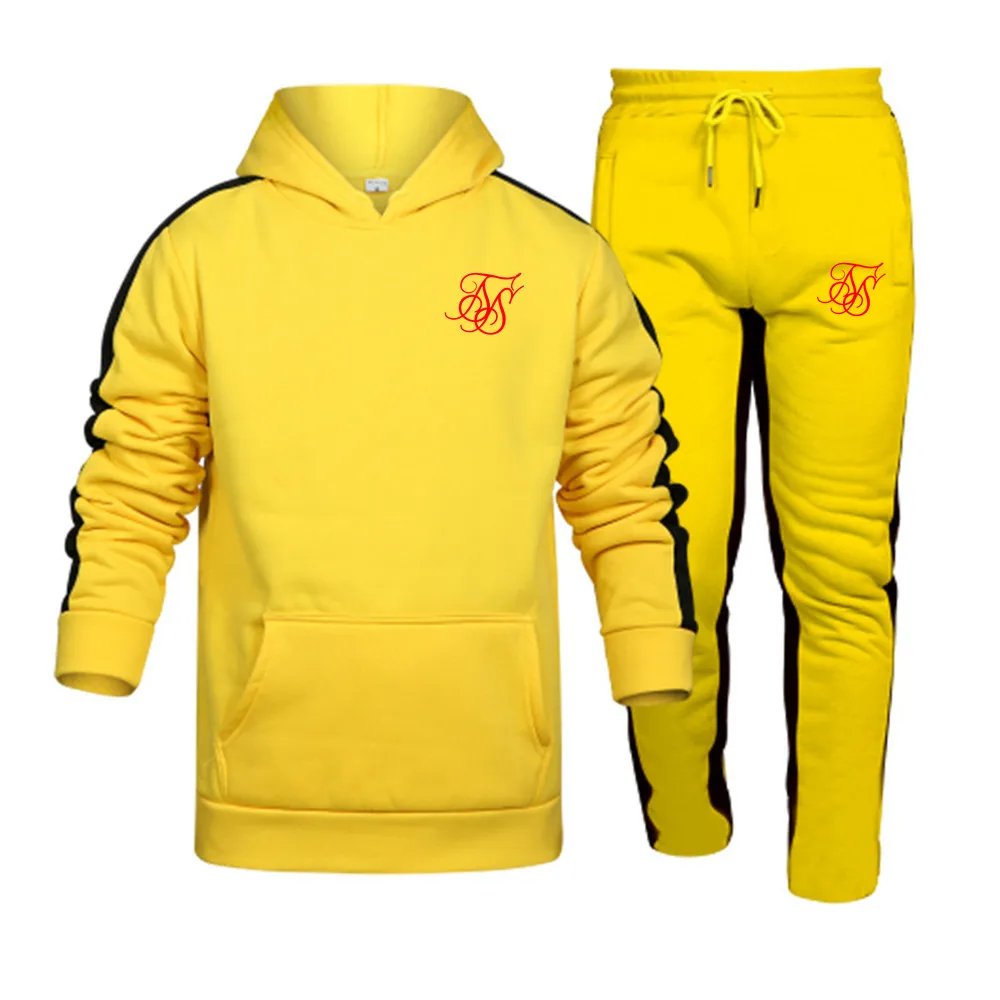 new Fashion SikSilk Brand Men Sets Tracksuit Autumn New Men Hoodies + Sweatpants Two Piece Suit Hooded Casual Sets Male Clothes