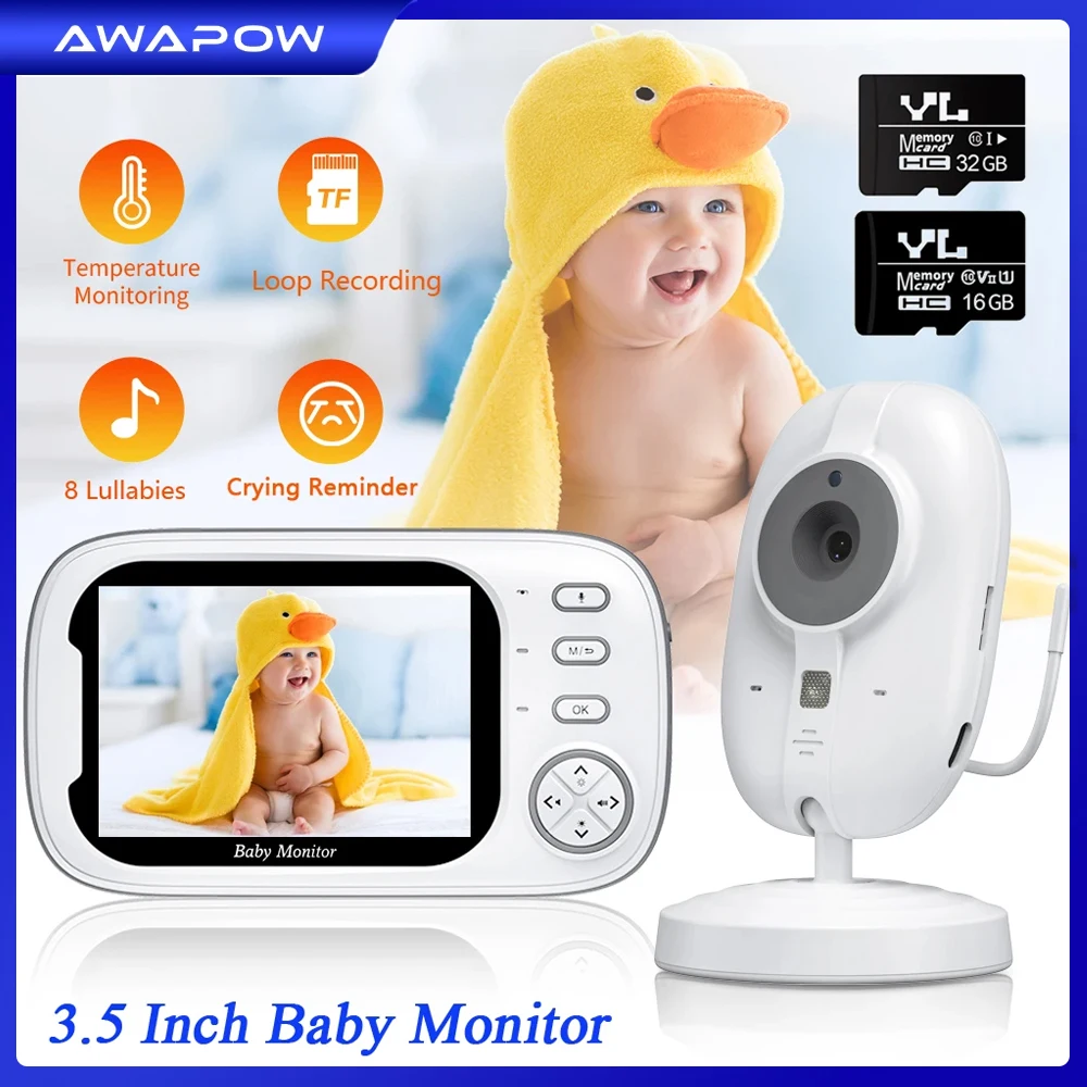 Awapow 3.5Inch Video Baby Monitor With Camera High HD Wireless Baby Nanny Security Camera Night Vision Temperature Monitoring