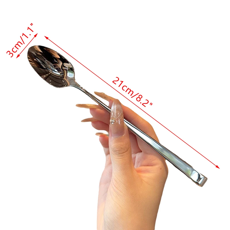 Cuillère ronde en acier inoxydable, filet rouge doré, manche long, cuillères à dessert en remuant pour accessoires de cuisine, gadgets