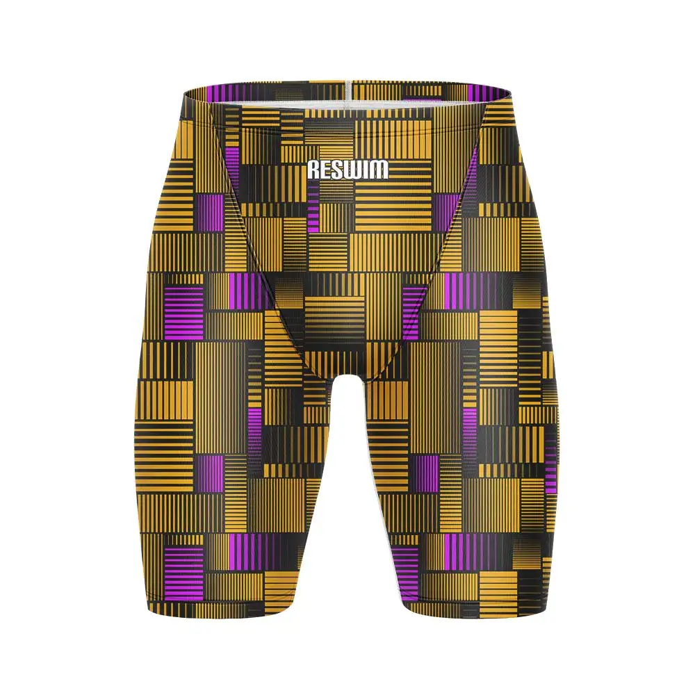 

New Abstract-Pattern Swim Jammer Swimsuit Men's Swimming Trunks Beach Tights Shorts Endurance Athletic Training Surfing Swimwear