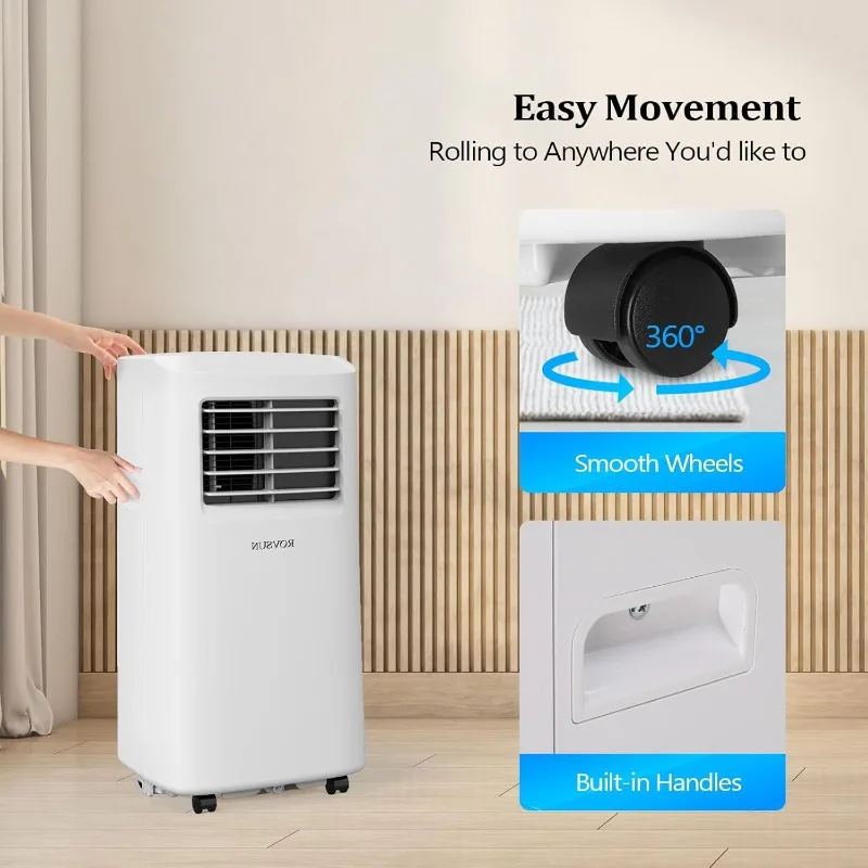ROVSUN WiFi Diaktifkan AC Portabel Cerdas 8000 BTU, Pendingin 3-in-1, Dehumidifier & Kipas, Unit AC Seluler Ruangan Bertenaga