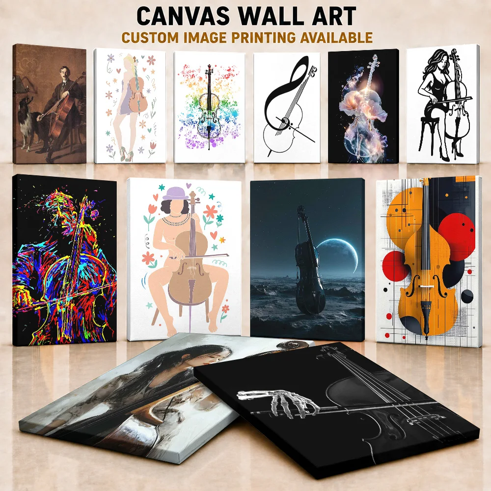 Cello Canvas Painting Posters Classic Studio Design Canvas Wall Art With Customized Photo For Home Office Ideal Musician Gift