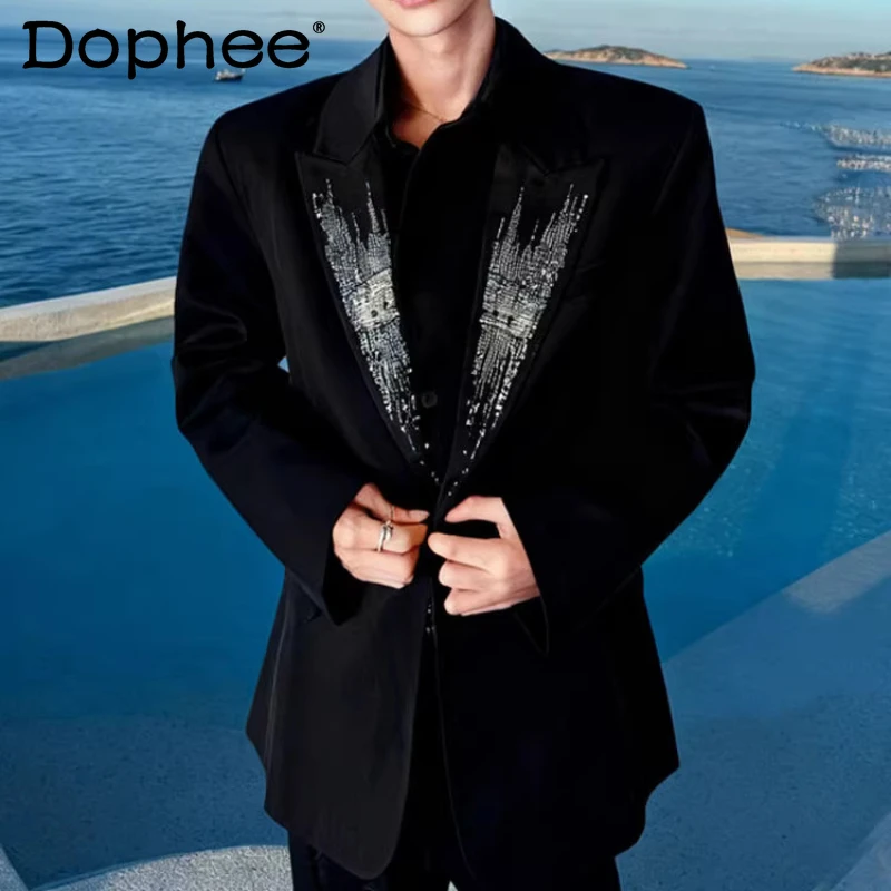 

2025 осенний новый модный элитный костюм из 2 предметов, расшитый бисером, мужской высококачественный универсальный удобный пиджак с бисером, куртки, брюки, комплекты из двух предметов