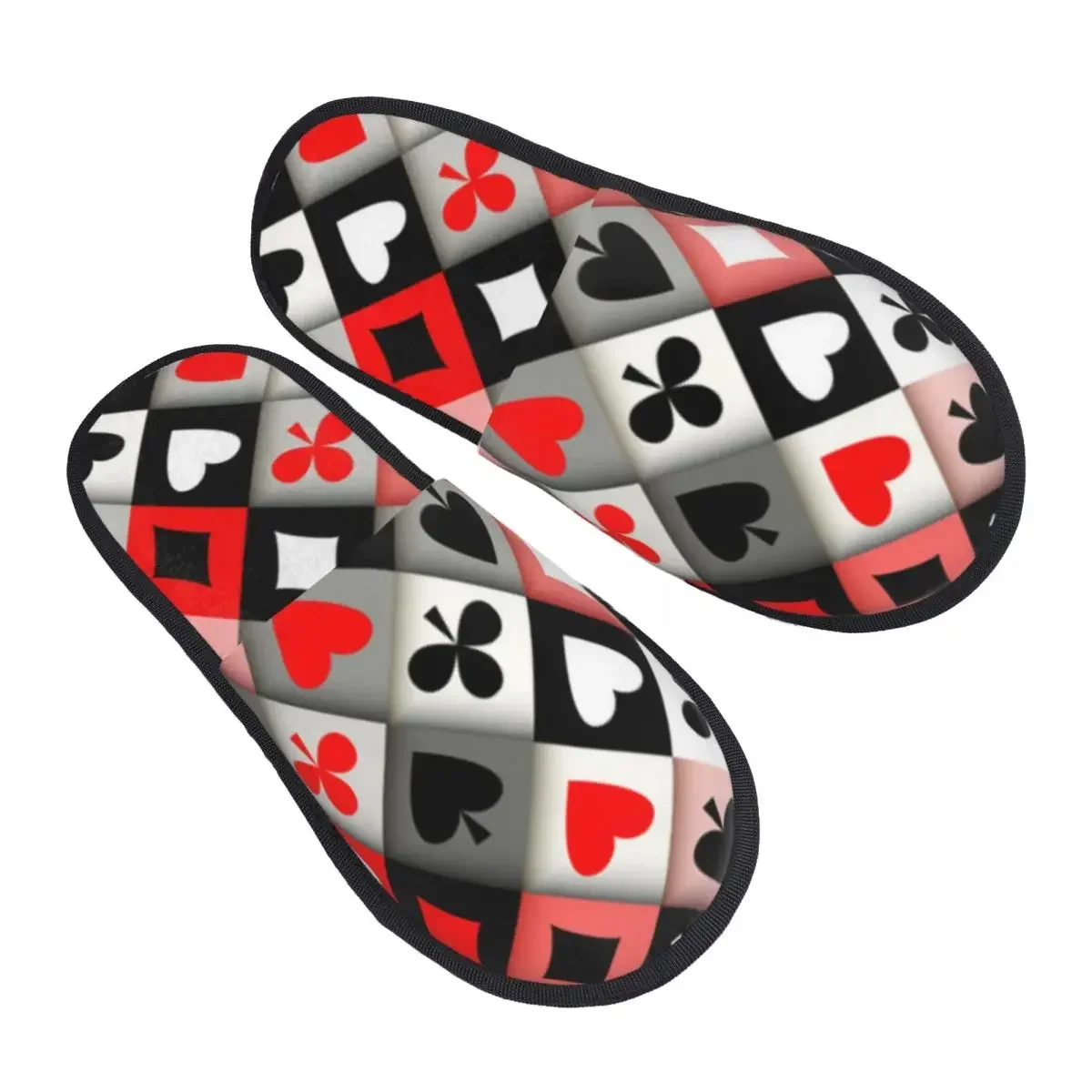 Indoor Slippers Poker Card Suits Pattern Plush Slipper Autumn Winter Shoes House Flat Floor for Bedroom