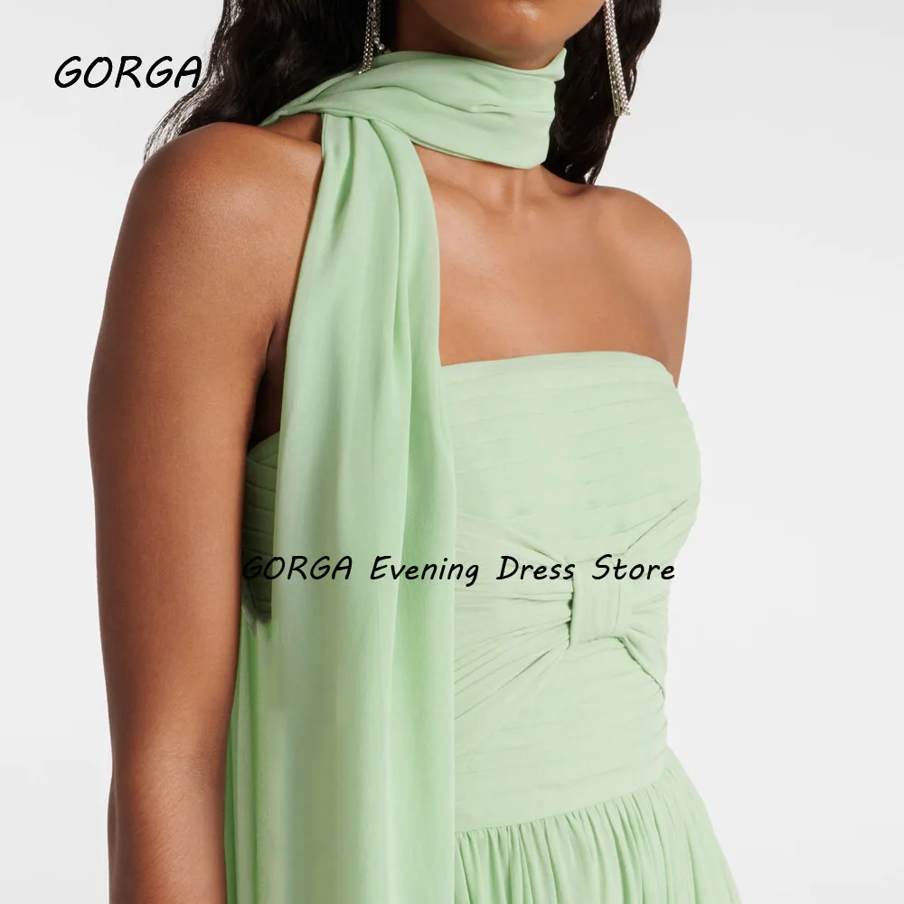 GORGA Simple Green Strapless Chiffon A-LINE Prom dress 2024 Slim Backless Floor-Length Formal Evening Dress