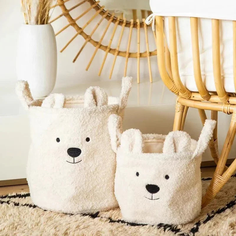 

Children Room Storage Basket Cute Teddy Bear Folding Basket for Laundry Toys Soft Sherpa Sundries Storage Bag Organizer