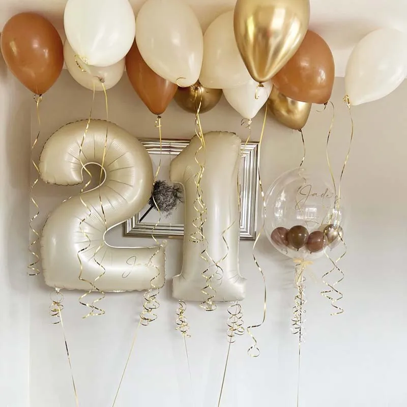 32 Zoll cremefarbene Karamell-Olivgrüne olivgrüne Folienballons 0 1 2 3 4 5 6 7 8 9 Kugeln Hochzeit Geburtstag Party Dekor Babyparty – Detail 7