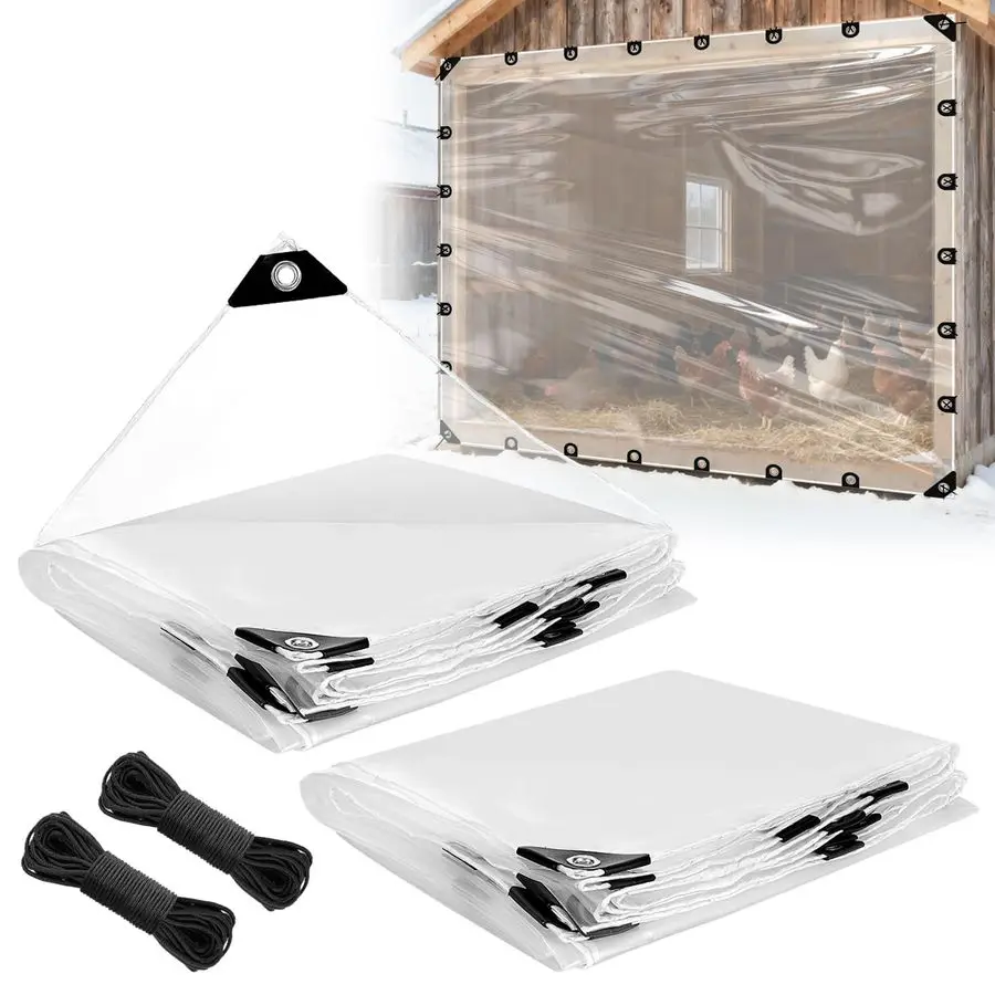 Lona Transparente Antidesgarro Impermeable, 2 Piezas, Lona de Polietileno Resistente al Viento, Cubierta Transparente Resistente con Ojales para Cubrir Gallineros
