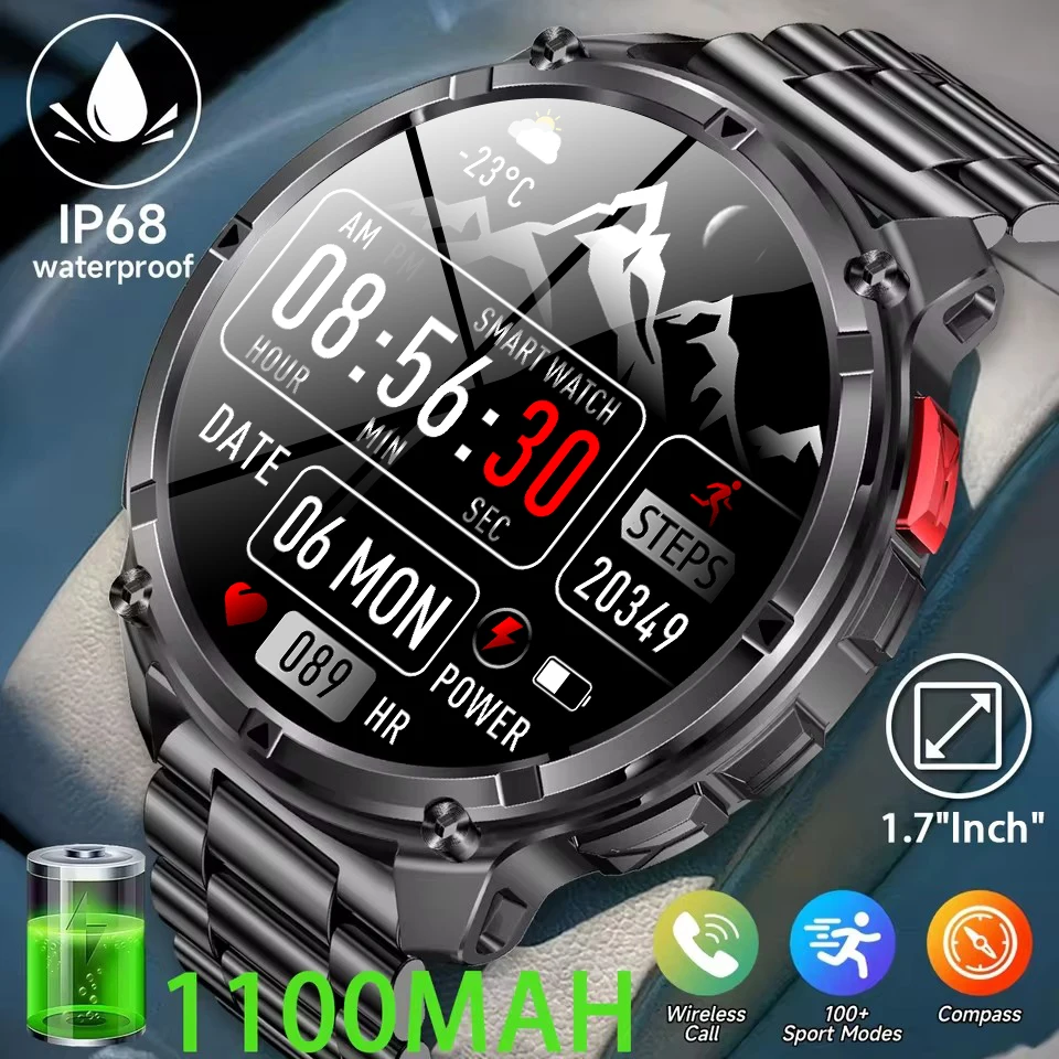 2025 New 1100mAh Large Battery Long Standby Time Smart Watch Men Outdoor HD Screen Bluetooth Call Sports Waterproof Smartwatches
