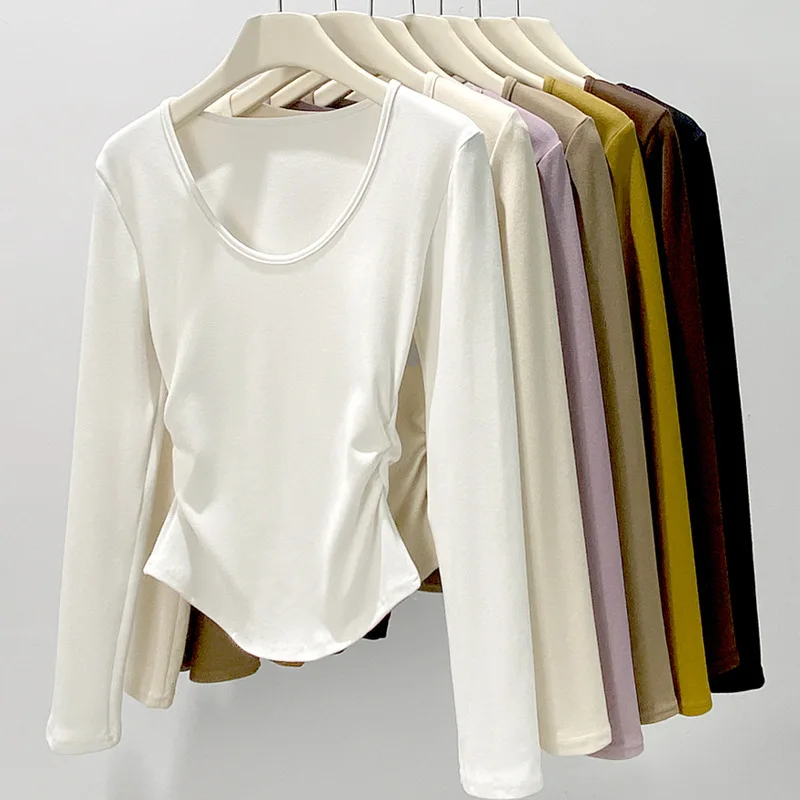 

women's clothing Coconut fleece U collar base layer autumn and winter innerwear T long sleeves waist-cinching tops
