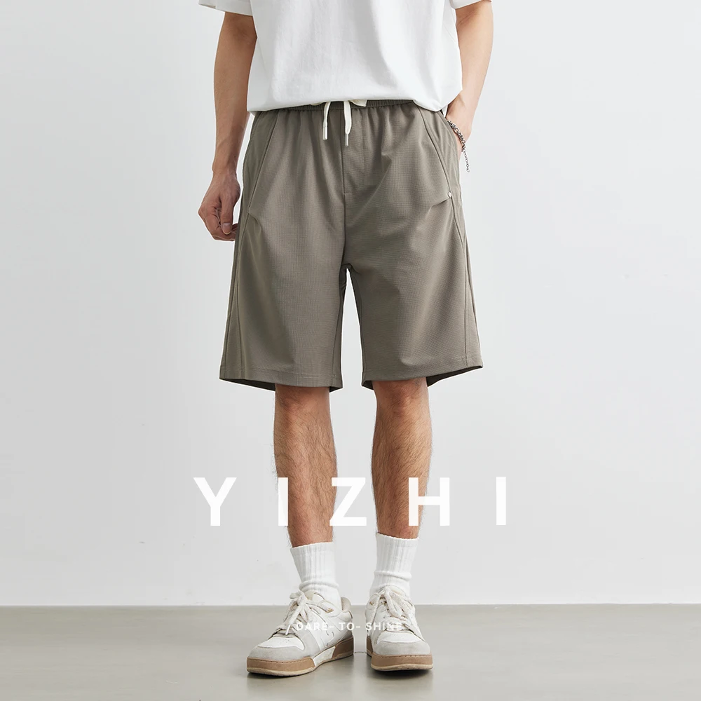 

Men Retro Casual Shorts 2025 Summer New Outdoor Sports Fashion Solid Color Drawstring Elastic Mid-Length Pants Large Size 28-36