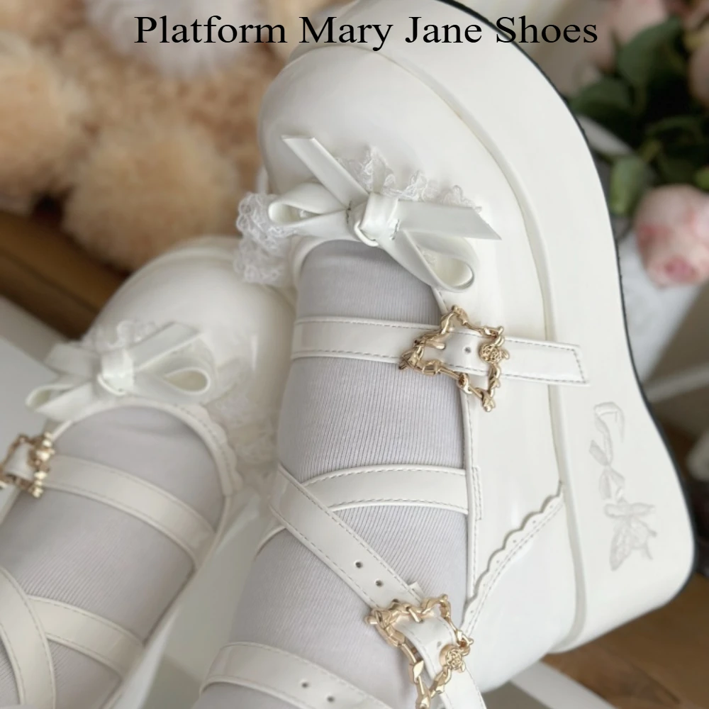الوردي النساء الكعوب لوليتا أحذية منصة ماري جين أحذية ستار مشبك حزام الفتيات برشام حذاء كاجوال Kawaii مضخات #4