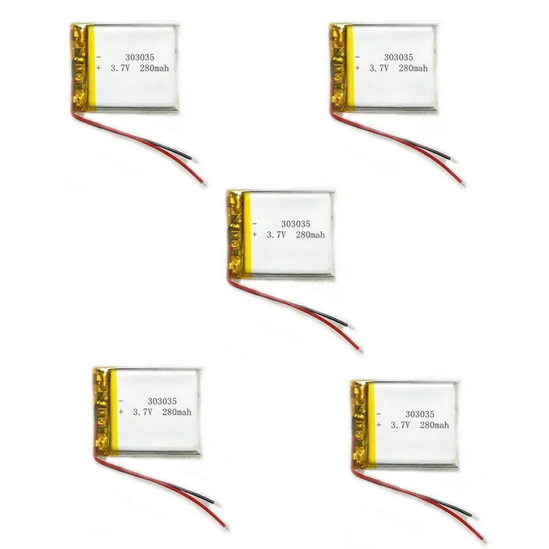 5pcs/Lot 3.7V 280mAh 303035 033035 Lipo Polymer Lithium Rechargeable Li-ion Battery Cells For Voice Recorder Pen MP3 MP4