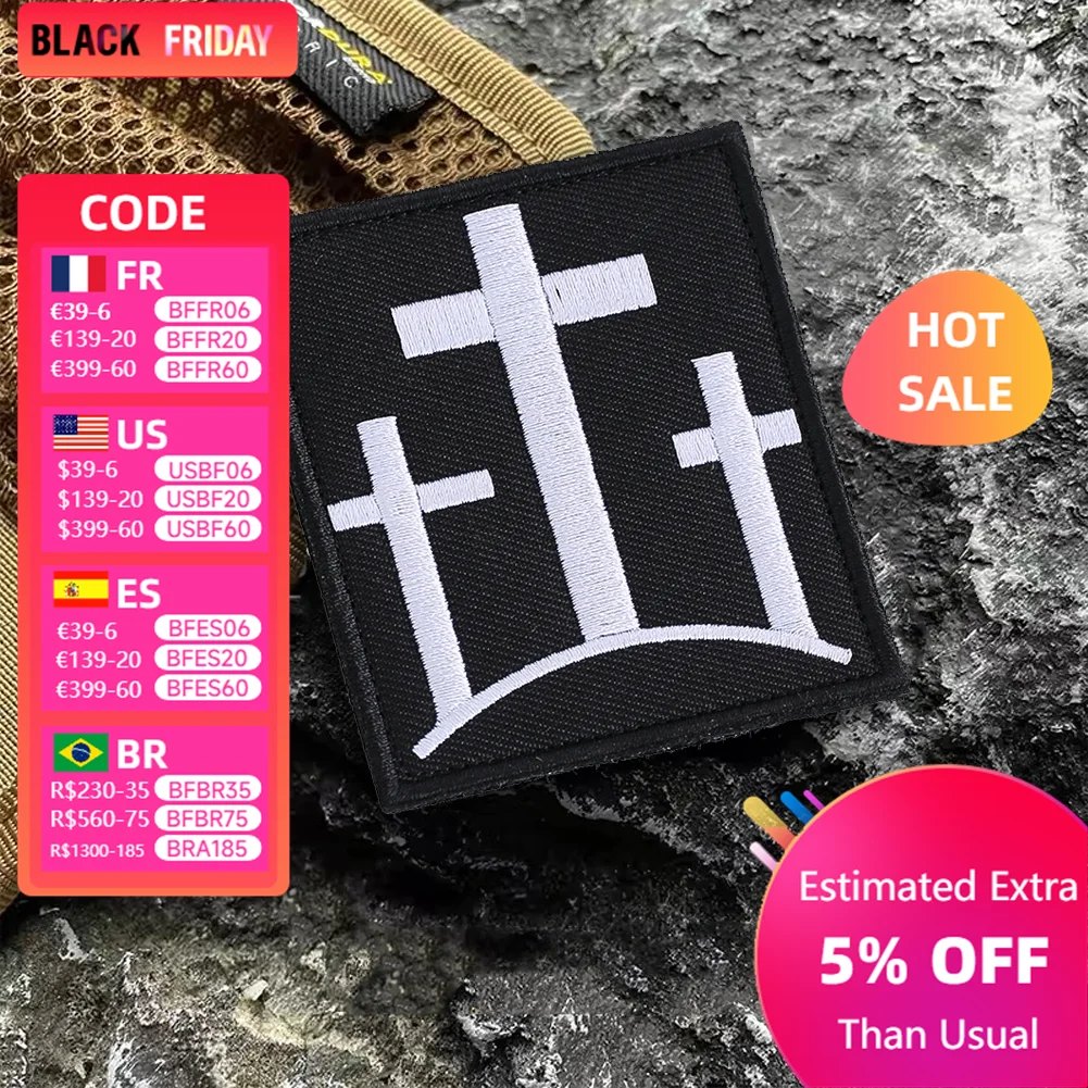 Christian Calvary Cross Patch Embroidery Hook Loop Jesus Christ Patch Backpack Tactical Badge Applique for Cloth Jacket Bag Hat