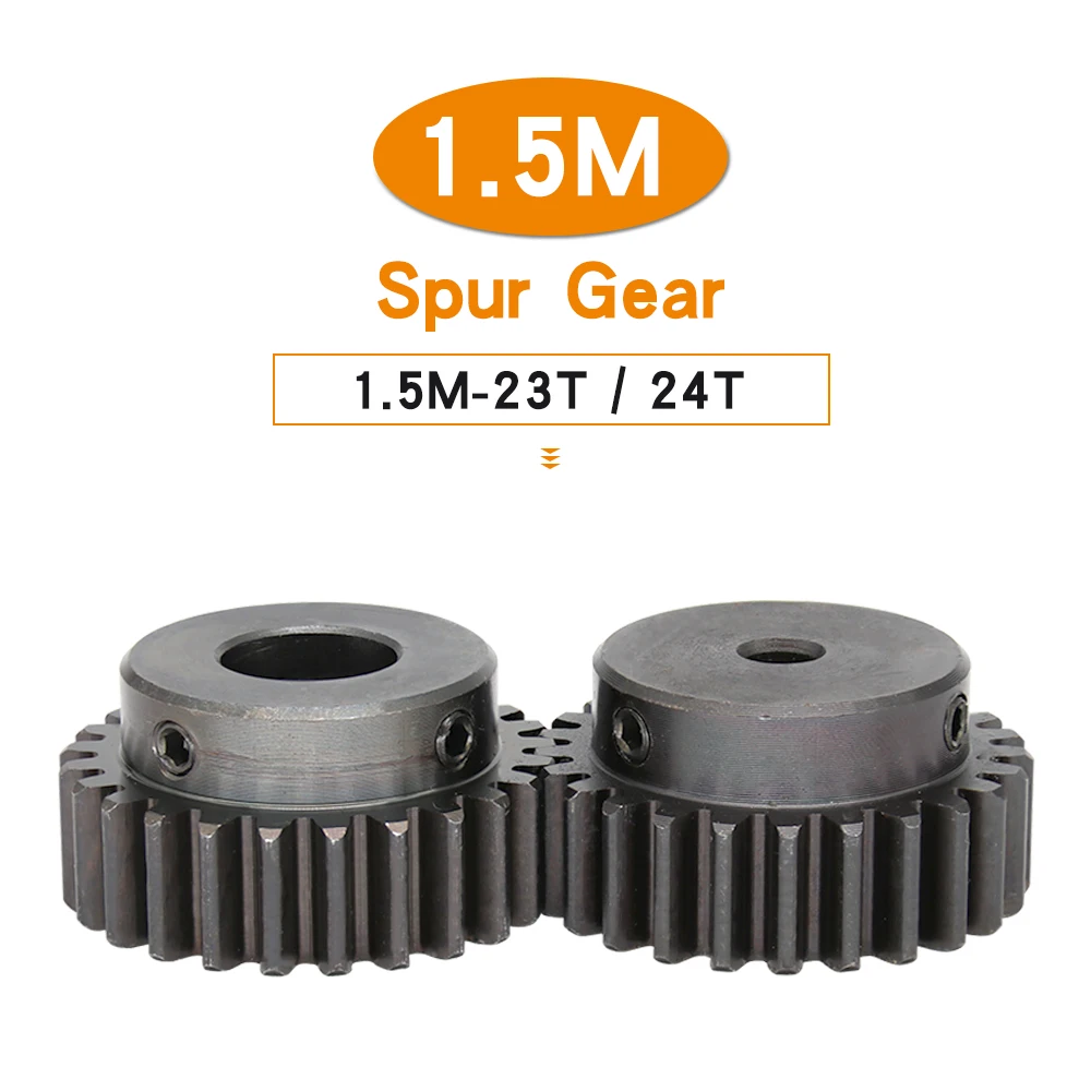 

Cylindrical Gear 1.5M-23T/24T Bore 6/6.35/8/10/12/15 mm Teeth Thickness 12 mm Blackening Carbon Steel Gears for Transmission