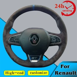 Custom Suede Car Steering Wheel Braid Cover 100% Fit For Renault Kadjar Koleos Scenic Espace Megane Talisman Auto Accessories