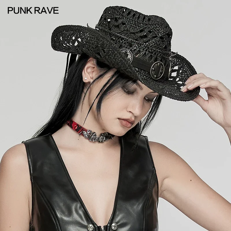 PUNK RAVE Women's Punk Hollow Jacquard Personalized Denim Hat Club Women Accessories Sexy Wild Casual Cap Streetwear