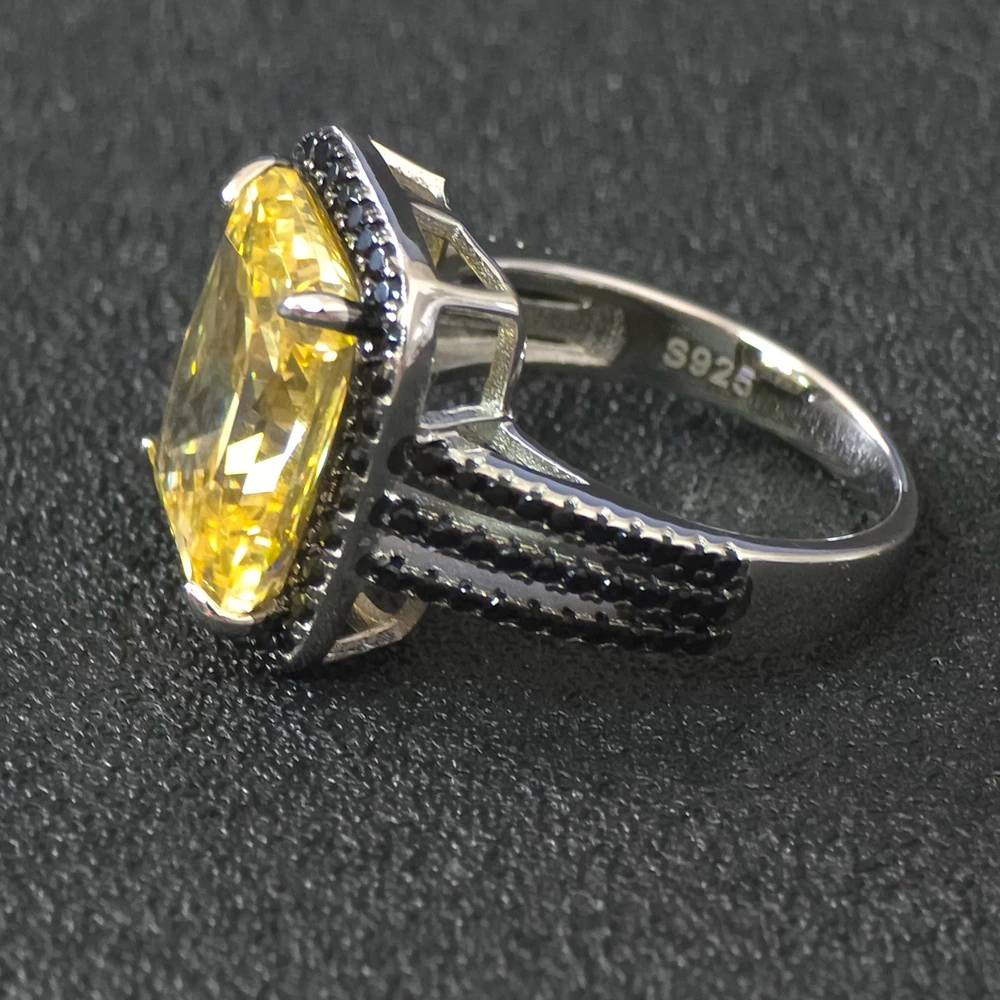 Imagem -02 - Kqdance-luxo Real 925 Conjunto de Jóias de Prata Esterlina para Mulheres Zircão Preto e Anel de Diamante Quadrado Amarelo de Alto Carbono Brincos