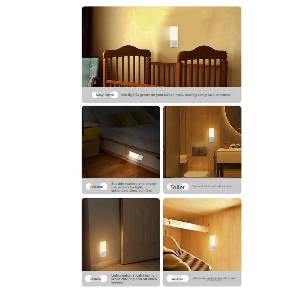 Rechargeable LED Induction Night Light Motion Sensor Wireless Cabinet Lamp Warm /White Light Magnetic Magnetic Closet Lights