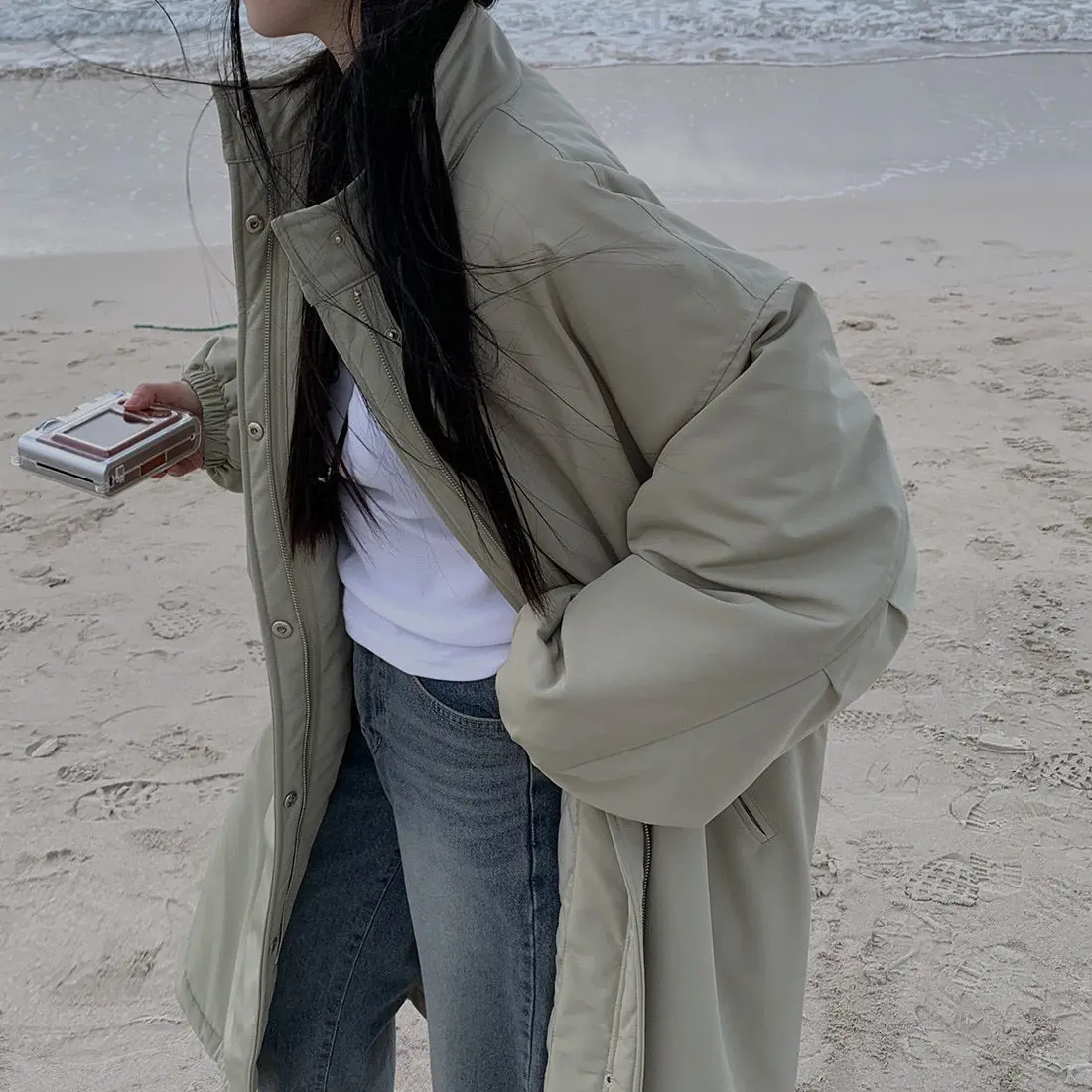 Women Parkas Long Coats Jackets Stand Collar Drawstring Coat Thick Warm Y2k Streetwear Jacket Work Outerwear Autumn Winter