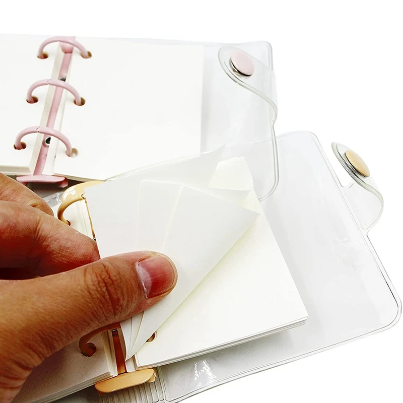 Mini 3-Ring Binder Cover para Notebook, transparente, claro, macio, PVC, anel redondo, 2 pcs