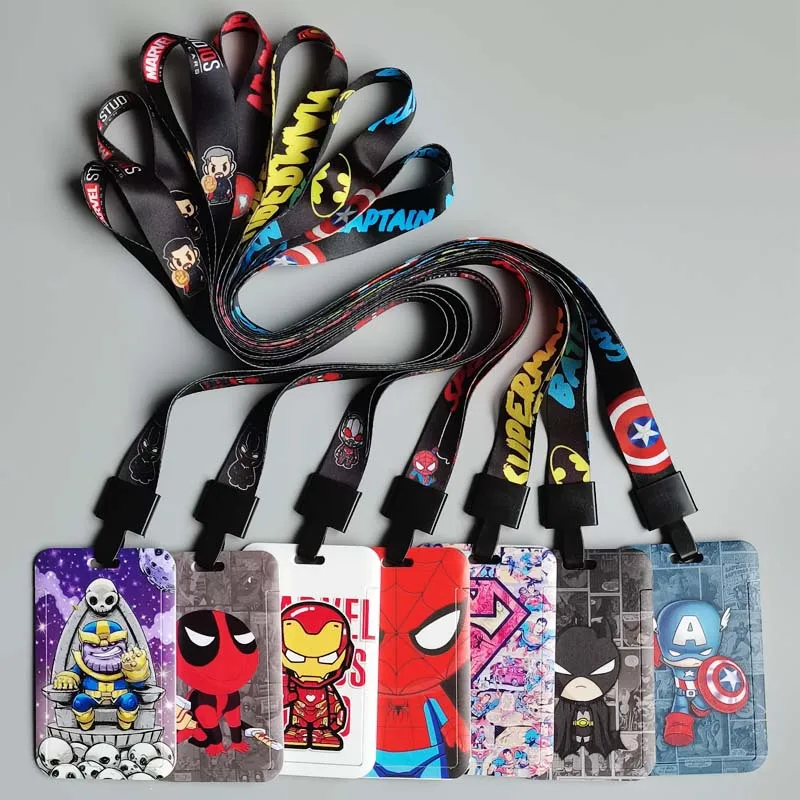 Marvel New Anime Spiderman Hulk Iron Man Pvc Card Cover Student Campus Card Mickey Mouse Hanging Bag Card Holder Lanyard Id Card