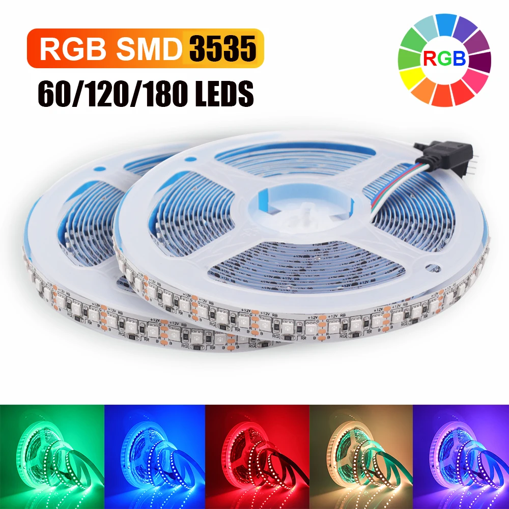 Tira de luces LED RGB para decoración del hogar y jardín, cinta Flexible de luz IP21 resistente al agua, 12V, SMD 3535, 60, 120, 180 Leds/M, IP67