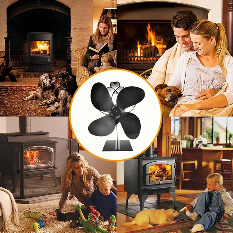 For Wood/Log Burner/Fireplace Wood Stove Fan Small Designed 4 Blades Stove Fan Black TP2003-4