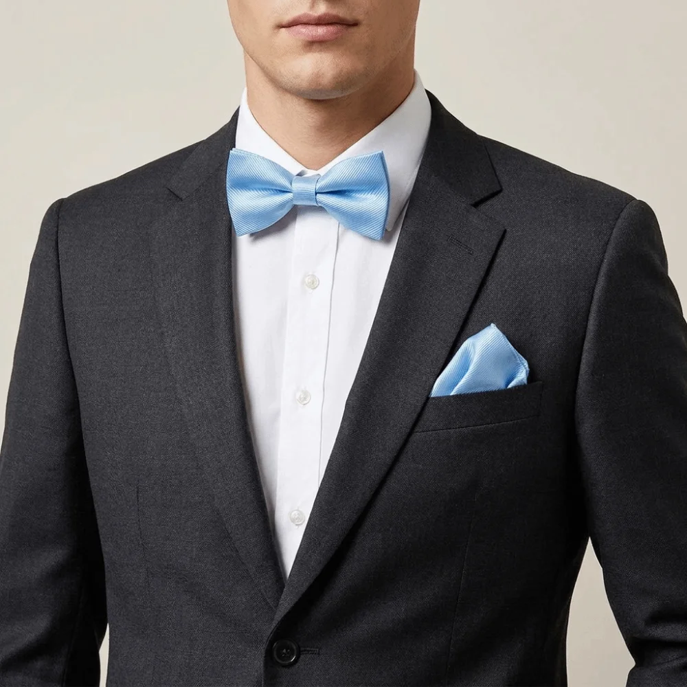 Luxuriöses Einfarbiges Fliegen-Set mit Kragen, Polyester-Einstecktuch-Set, Taschentuch, Vorgefertigte Fliege, Hochzeits-Accessoire-Set, Geschenk – Detail 11