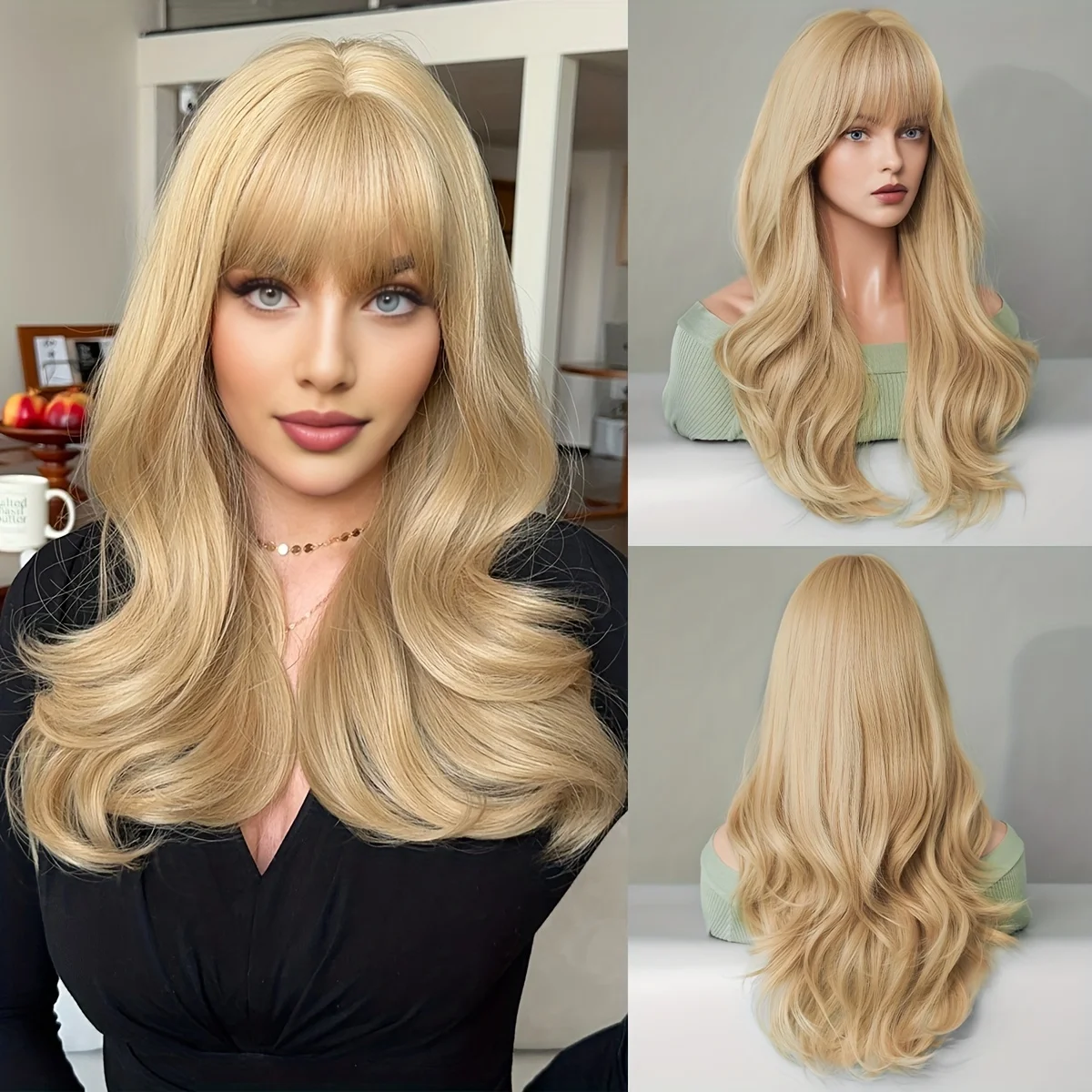 Women's Daily Party Long Loose Curly Hair Blonde Wig High Density Women's Fashion Wig Heat Resistant Synthetic Wig 24 Inches