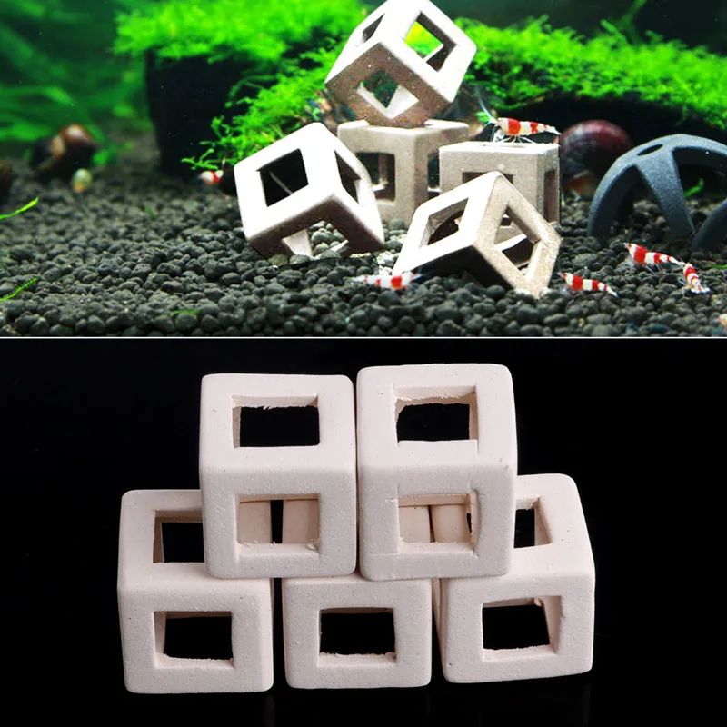 Ceramic Aquarium Decoration Mini White Cubic Cave Safe Ornament Fish Tank Landscape Accessories Fish House Shrimp Hideout