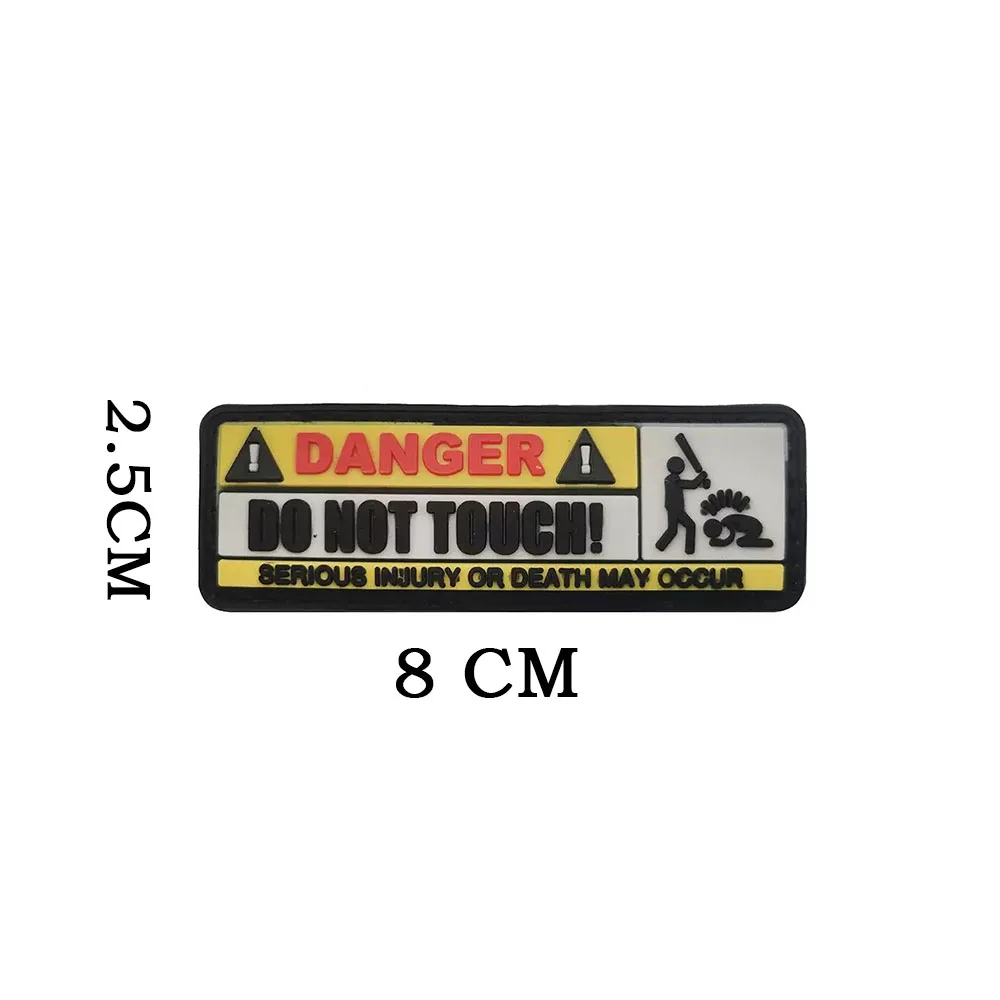 

DANGER: Serious injury or death may occur. yellow Badge Hook and loop PVC patch for decorating clothes, backpack and hat,gift