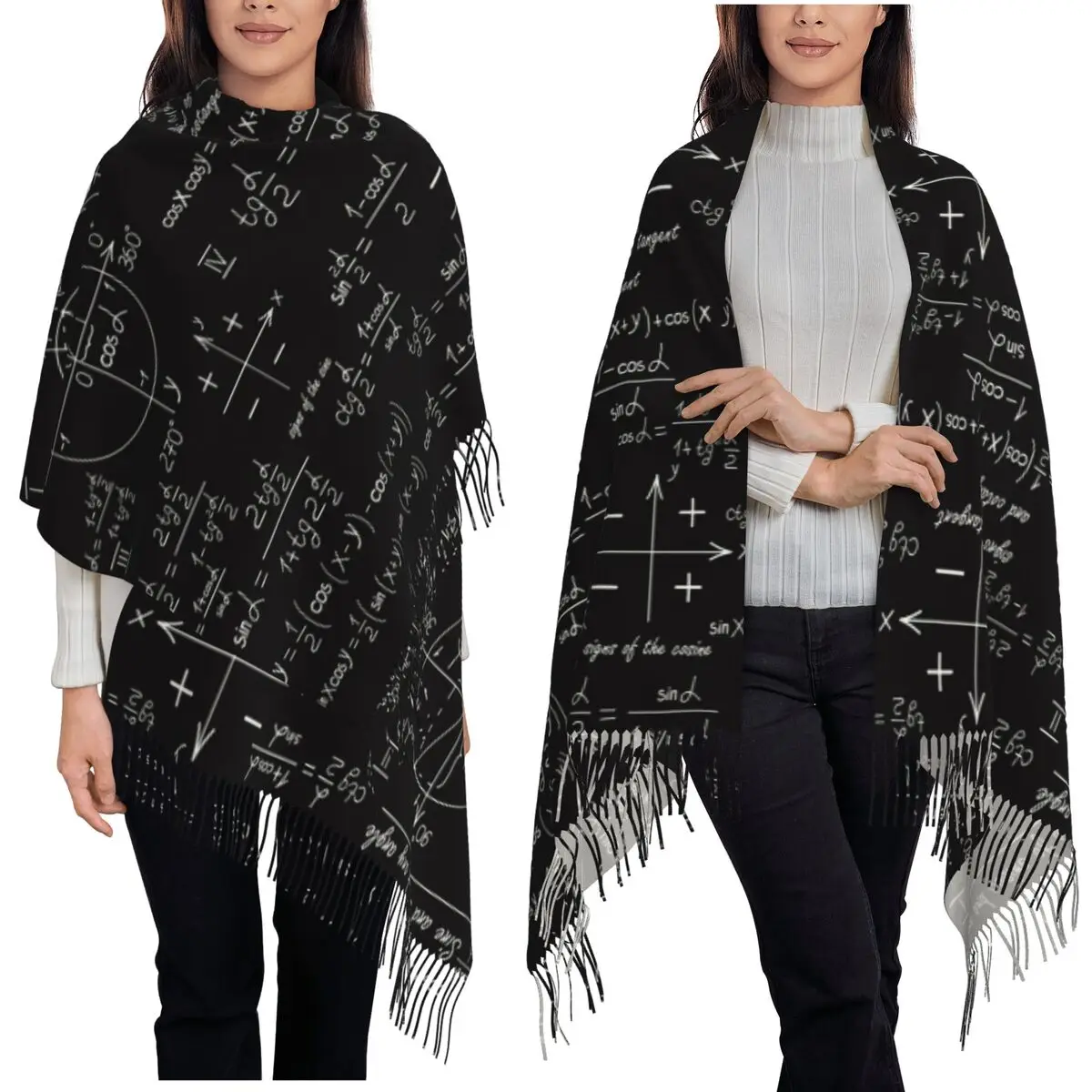 Syal Matematika Lucu untuk Guru Matematika, Nerd, Geek, Syal Rumbai untuk Wanita, Selendang Lembut dan Hangat, Selendang Besar untuk Musim Gugur dan Musim Dingin