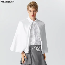 INCERUN Tops 2023 American Style New Mens Fashionable Solid Cloak Fake Two Design Blouse Casual Solid Short Sleeved Shirts S-5XL