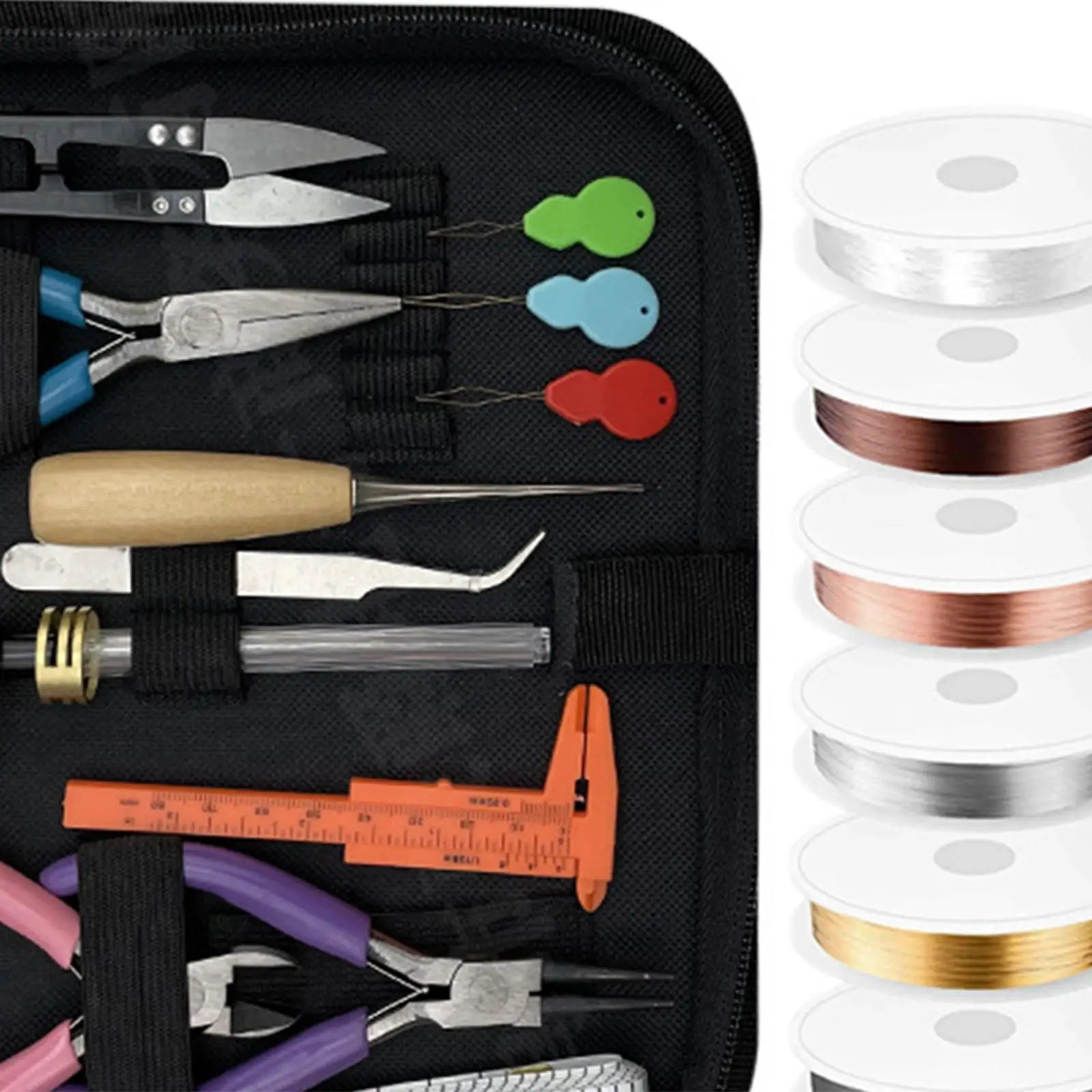 Craft Jewelry Making Supplies Tool Kit with Copper Wire Plier Multi Size Earring Necklace Repair Set for Adults DIY Projects