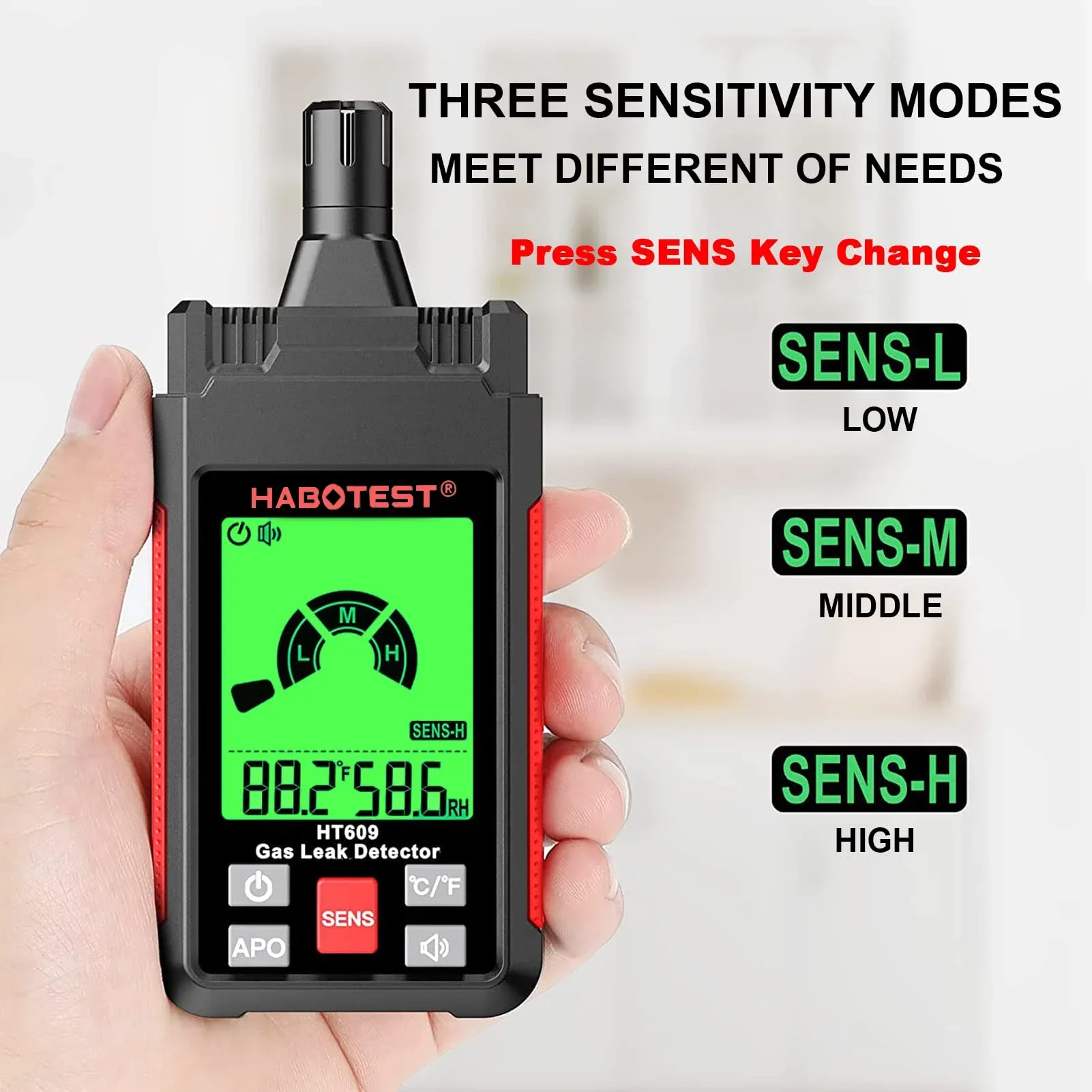 HT609 Gas Leak Detector Sound Screen Alarm with LCD Display Gas Detector Combustible Flammable Natural Methane Gas Detector