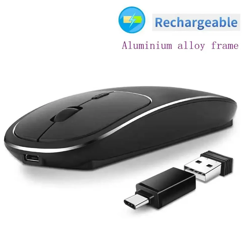 Type-c+USB Wireless Mouse Rechargeable Wireless Mouse for Computer Laptop Macbook Mute Click Aluminum Alloy Mouse